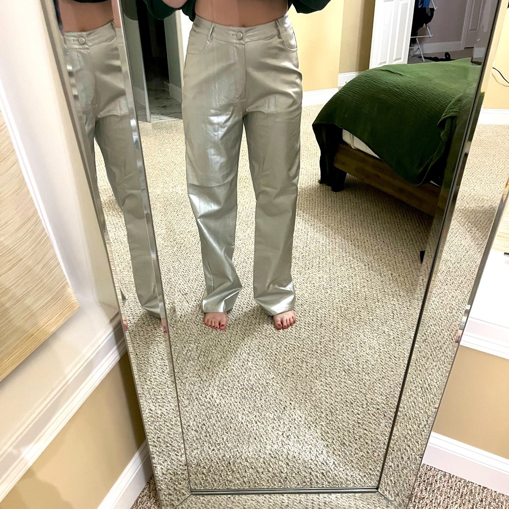 Metallic silver pants